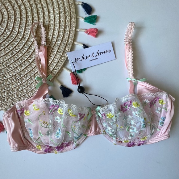 For Love And Lemons Midsummer Floral Bra Pale Pink Floral Small NEW - Picture 2 of 7